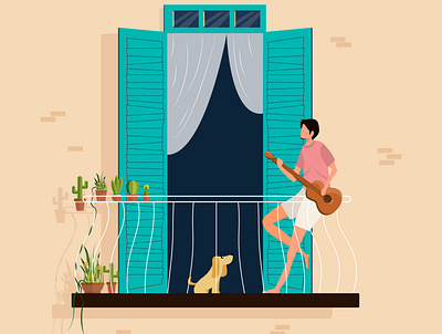 Boy with Guitar animation balcony vector boy boy in balcony vector boy vector boy with guitar vector design flat guitar icon illustration illustrator minimal vector