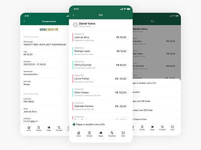 instant payments system (PIX) for Unicred Brasil app bank banking app interaction design ios ios app design minimal payment app ui user experience user interface ux
