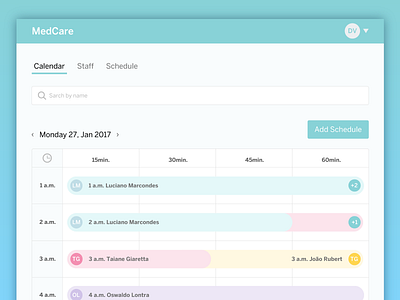 Staff Scheduler for clinics calendar design interaction design ui user experience user interface ux web