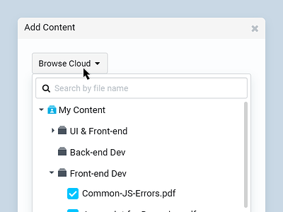 Add Content browse checkbox cloud content detail file folder list simple tree ui ux
