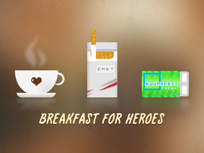 Breakfast for heroes breakfast bubble gums cigarettes coffee drawing hero icon illustration meal photoshop smoke