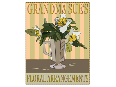 Grandma Sue's Floral Arrangements advertising branding flatdesign flower illustration grandma illustration