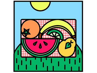 The Picnic banana blackline fruit illustration lime orange pear picnic simple watermelon