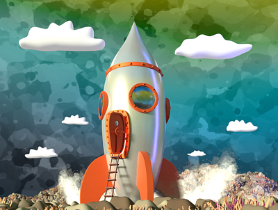 3d rocket on strange plannet 3d colorful illustration illustration art light lowpolyart