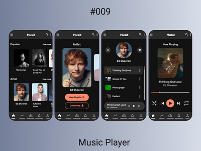 009 - Music Player appdesign daily 100 challenge dailyui design flat minimal music app ui user experience user interface user interface design ux