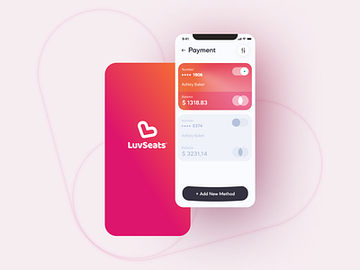 LuvSeats App Payment Options app design branding e commerce gradient graphic design interface mobile app orange payment payment options pink settings ui user interface ux