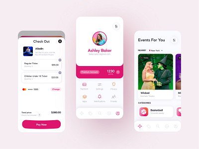 Ticket App app app design e commerce events page graphic design interface interface design mobile app pink app pink interface ticket app ui uiux
