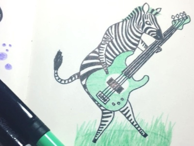 Bassist Zebra drawing green illustration ink zebra