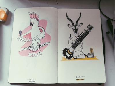 Ink drawings - 2 animals cacatua drawing illustration impala ink instruments moleskine sketch