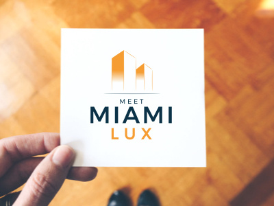 Meet Miami Lux blue branding building house icon logo yellow