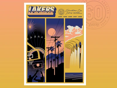 Lakers 60th Anniversary Poster custom lettering custom type hoodzpah illustration los angeles los angeles lakers nba nba poster poster art poster design retro retro design typogaphy vector vector illustration