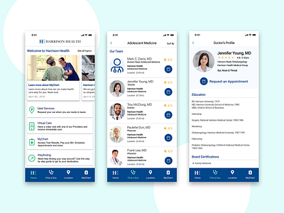 Harrison Health doctor profile find a doctor health app healthcare mobile design product ui design ux design