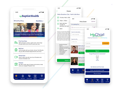 MyBaptist Health classes doctor list epic find a doctor find care homepage landingpage medicalapp mobile design mychart ui