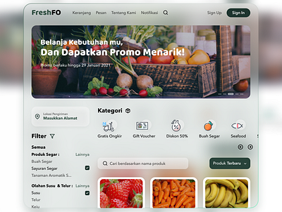 FreshFO - Online Shop with Theme Glassmorphism creative creativity design fruits glassmorphism green health logo online shop online store simple logo solid ui ui ux ux vegetables web