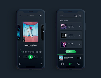 Spotify Neomorphic UI Redesign adobexd app branding design iphone x minimal music player ui ux web