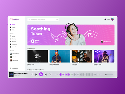 MusicBox - Music Player ♩ ♪ ♫ ♬ ♭ ♮ ♯ 🎼 🎵 🎶 adobe xd design landing page media music player ui ux web web design