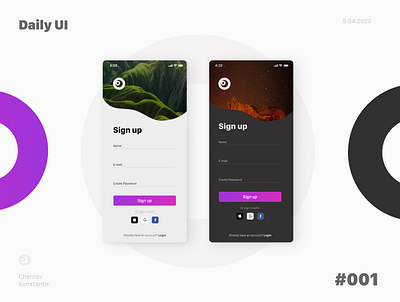 Daily UI #001 Sign up app screen app daily ui 100 design flat logo minimal ui ux web