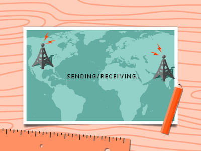 Outsourcing map illustrator desk pencil screen print vector