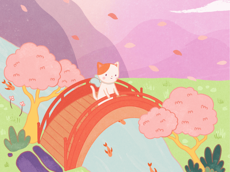 Watching over nature animation anime cat cherry blossom cute frame by frame goldfish hand drawn handdrawn animation illustration kawaii nature nature illustration pastel procreate sakura