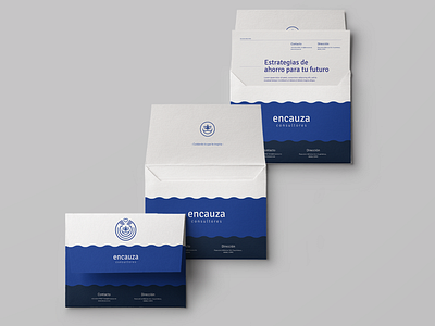 Encauza Consultores blue branding hands identity insurance river stationery