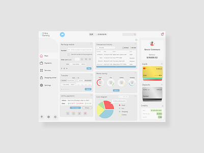 Online banking dashboard interface