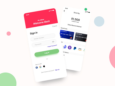 Diner Mobile App app design mobile app design payment sign in ui ux ux design