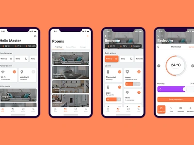 Smart Home App clean design clean ui design ios app design ios application minimal orange purple smart home smart home app thermostat typography ui ui design uiux ux ux design visual design web