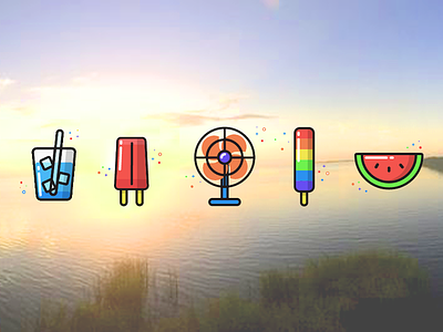 Summer Icon Set fan glass heat wave hot icon set popsicle rainbow summer water watermelon