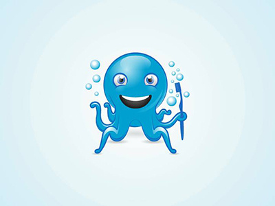 Dentist Octopus animal beast blue brush bubbles cartoon child cute dentist logo octopus sea