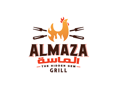 Almaza Grill bbq chicken creative design fire food gem grill logo roaster simple