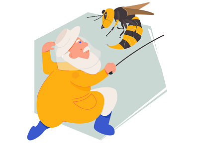 Beekeeper and hornet bee character design grandfther honey hornet illustration vector