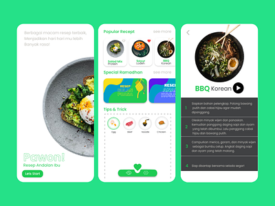 Pawon Resep Andalan Ibu app design flat illustrator minimal mobile app mobile design mobile ui ui ux