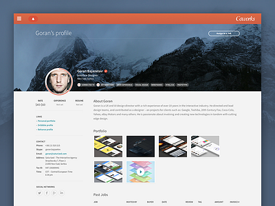 Coworks - Profile Page about clean contact flat freelancer jobs portfolio profile review ui ux work