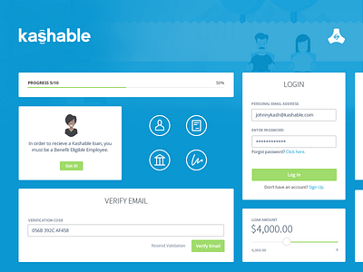 Kashable application cards icons illustration input kashable login onboarding progress bar slider ui kit verify