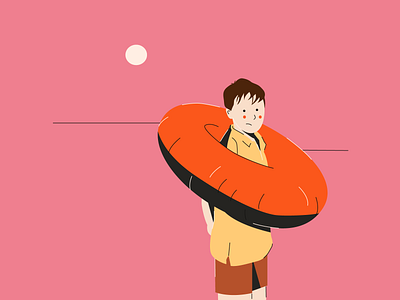 Boy on the beach beach boy cute illustration vector