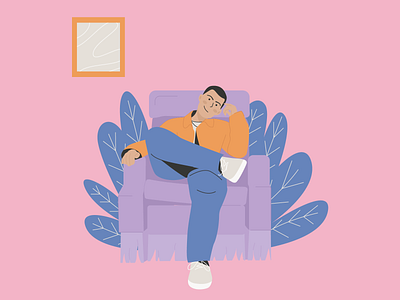 relax adobe illustration armchair boy happy illustration illustrator leaves man man illustration man on armchair plants relax relaxed vector