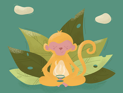relaxing monkey adobe illustration cup of tea cute illustration illustrator monkey noise vector vector art