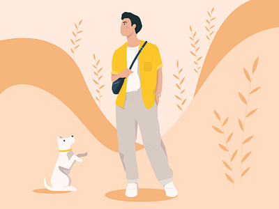 Summer man with his dog adobe illustration cute dog illustration illustrator man summer vector