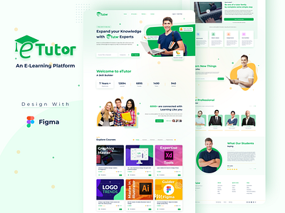 eTutor - Learning Platform adobe xd bappy360 course sale website course web design e learning e learning website landing page learning learning landing page learning platform learning ui design mobile ui shbappy shbappy21 ui ux design web ui web ui ux