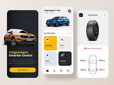 Car control Mobile App app car design tire ui ux volgswagen