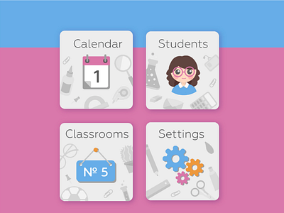 "Teacher's assistant" app. Main menu app application education school teacher ui vector