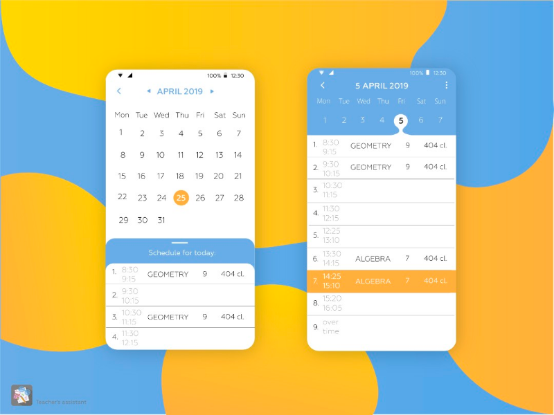 Teacher's assistant. Calendar ux design ui design ux ui lessons education application school schedule calendar app