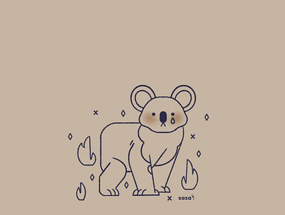 On the verge of extinction 🔥🌍 animal art cute cute animal doodle doodleart fire illustration illustrator koala lineart pretty