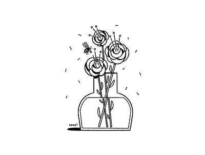 18 LOOT 🐝🌼 . 18/31 💛 Inktober 2019 bee bugs creature cute cute art digital art digital illustration doodle flowers honey illustration inktober inktober2019 jar line art minimalism minimalist minimalistic roses sweet