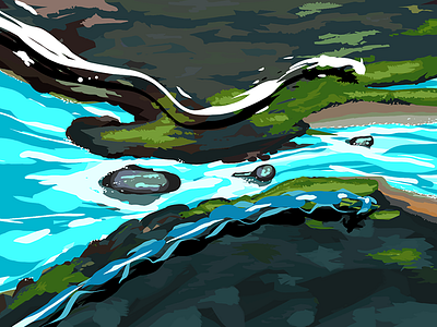 Meeting along concept fluid fox game indie painting plain river run separated