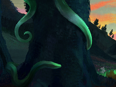 detail of cover art Future Unfolding cover games indie painted snake tree