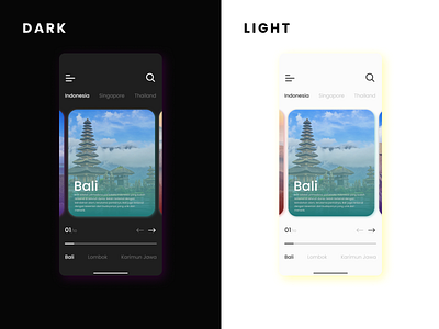 Travel App Homescreen in Dark & Light Mode
