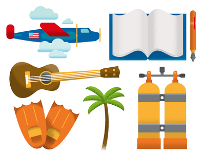 Polynesian Illustrations book flippers illustration pen plane polynesian scuba tree