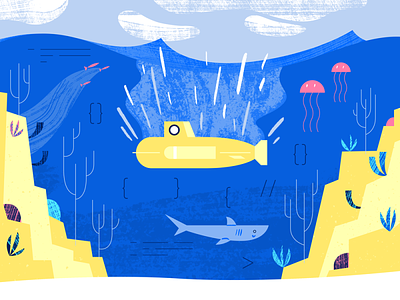 Deploy! animals app blue design flat icon illustration ocean submarine tech texture ui vector water