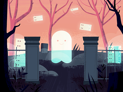 Server Graveyard app blog cute design flat ghost graphic design graveyard halloween icon illustration tech texture trees ui vector